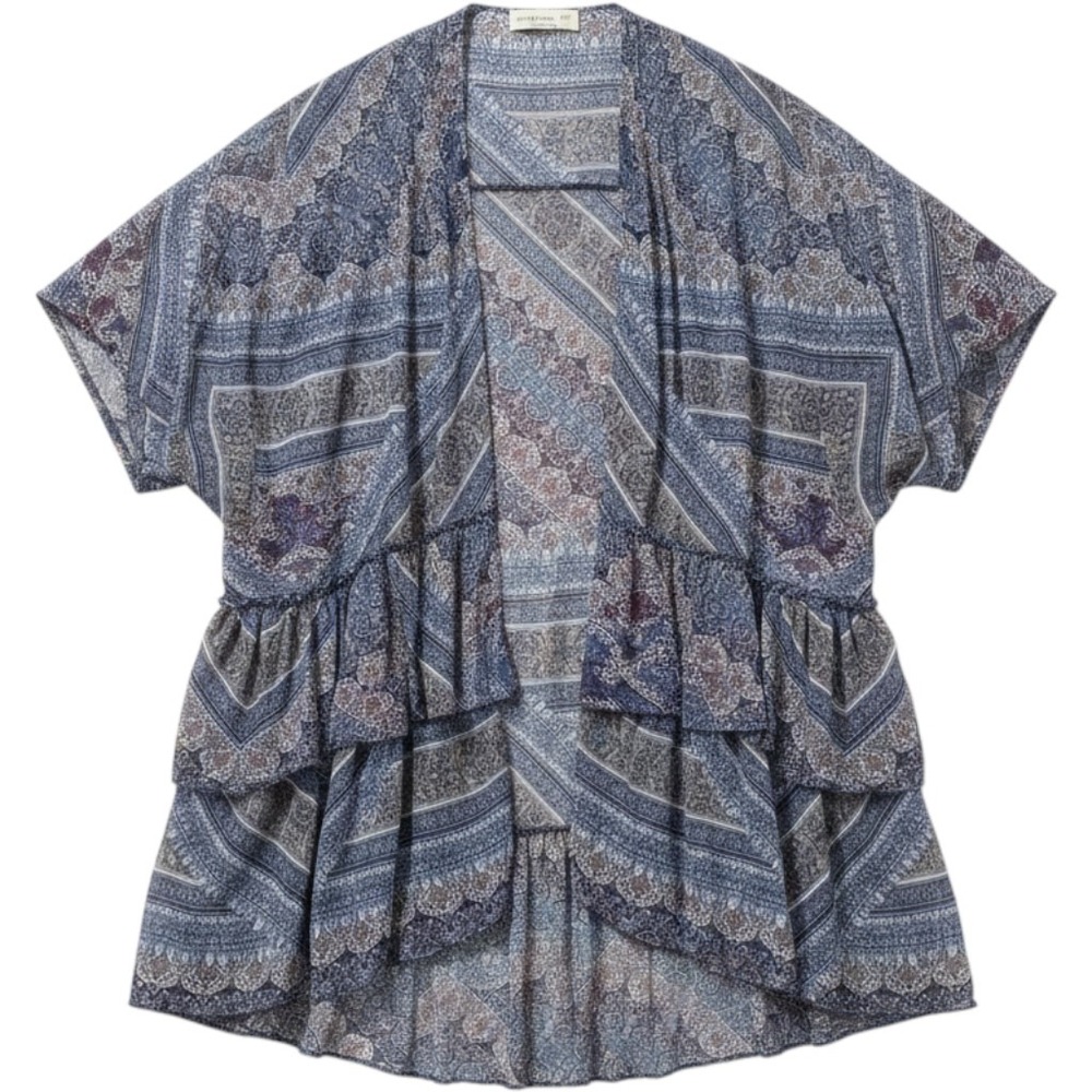 Abercrombie & Fitch Kimono OS Blue Paisley Ruffle Tiered Boho Festival Wrap